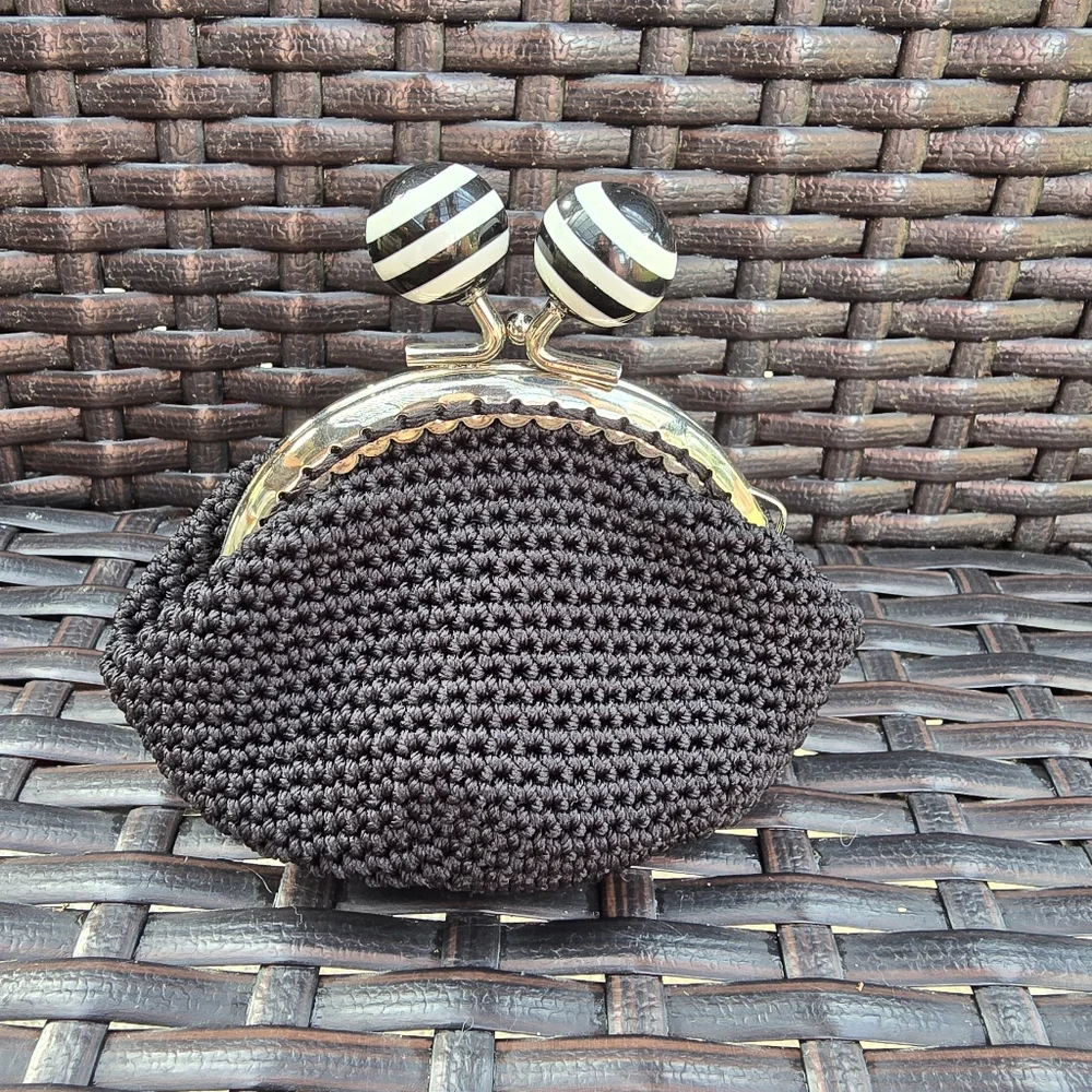 NEW Handcrafted Crochet KissClasp Black Coin Purse